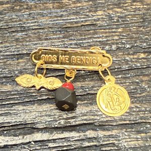 Dios Me Bendiga Con Angel De La Guarda,Azabache Legitimo Y Ojos De Santa Lucia 14Kt Oro Amarillo