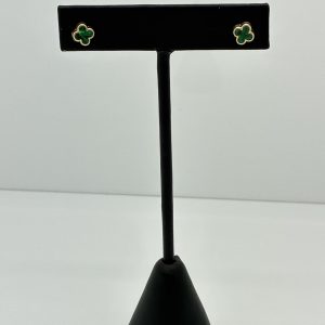 Earrings- Green Malachite Clover
